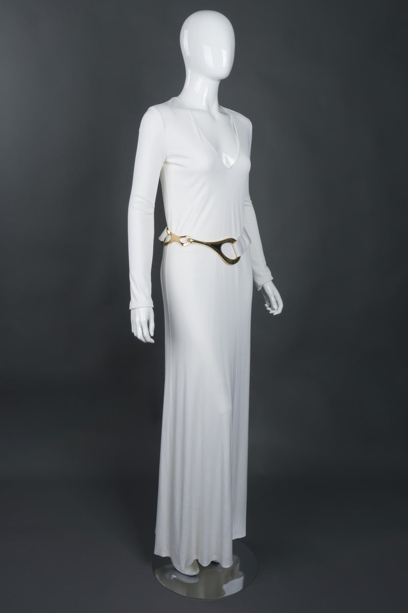 Tom Ford Gucci Rare Iconic Minimalist 1996 White Jersey Gown with Belt