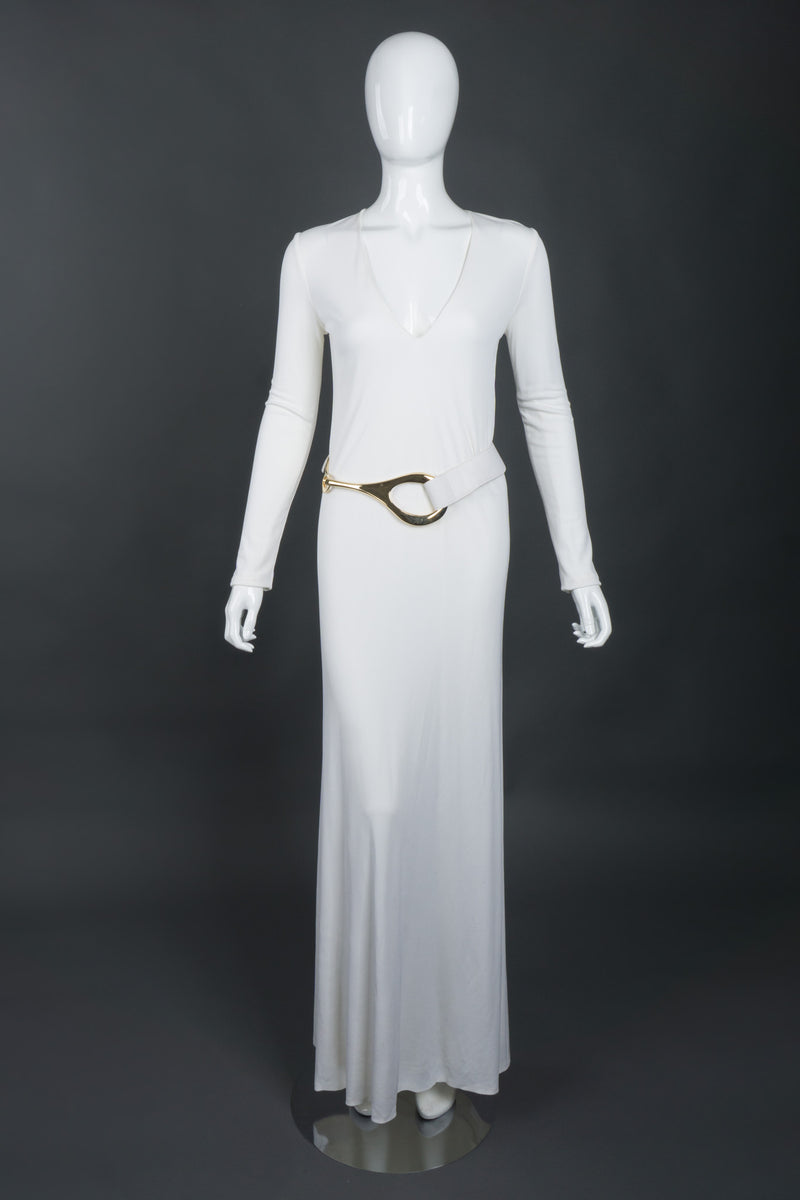 Tom Ford Gucci Rare Iconic Minimalist 1996 White Jersey Gown with Belt