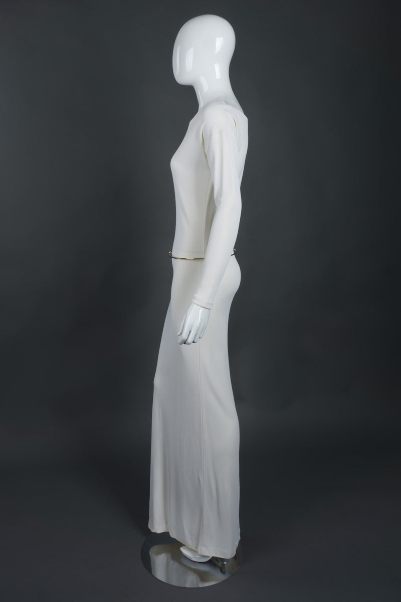 Tom Ford Gucci Rare Iconic Minimalist 1996 White Jersey Bateau Gown with Belt