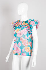 Miss O by Oscar de la Renta Tropical Rose Voile Ruffle Top