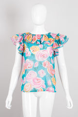 Miss O by Oscar de la Renta Tropical Rose Voile Ruffle Top