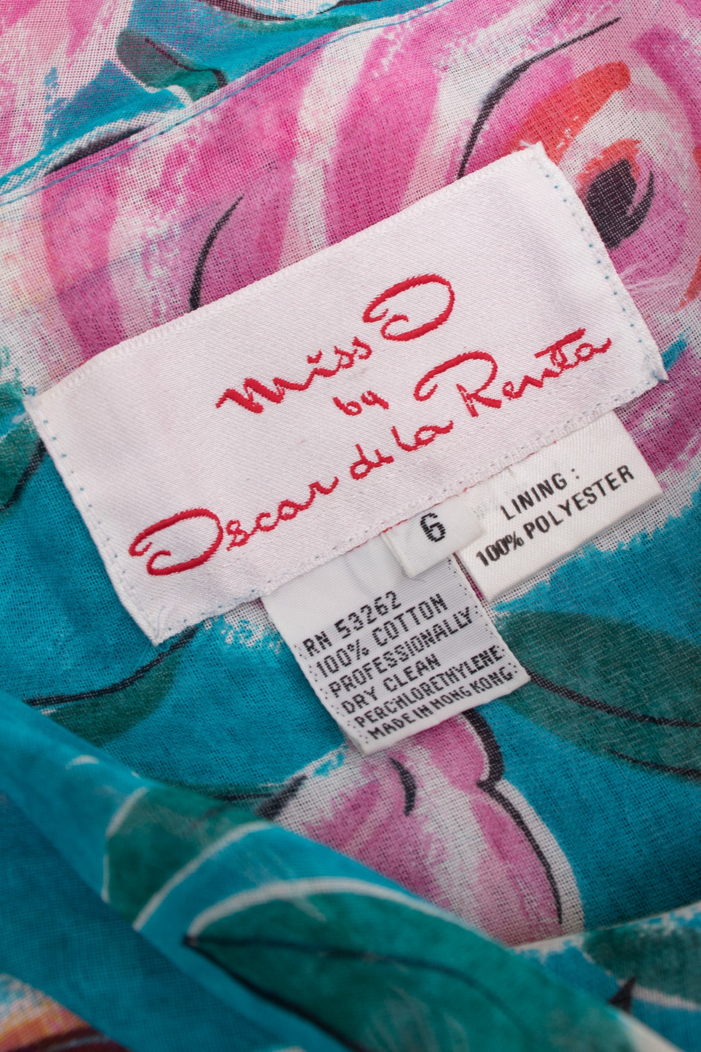 Miss O Oscar de la Renta Cotton Batiste Sheer Gathered Tropical Rose Skirt