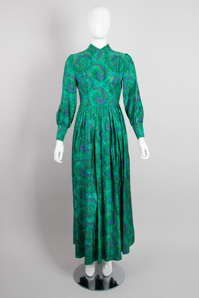 Vintage Raw Silk Swirl Flourish Print Dress