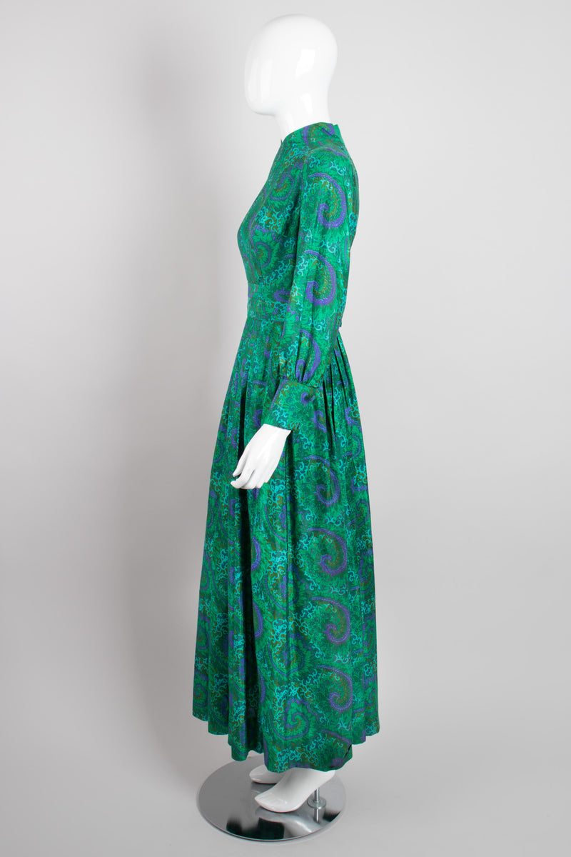 Vintage Raw Silk Swirl Flourish Print Dress