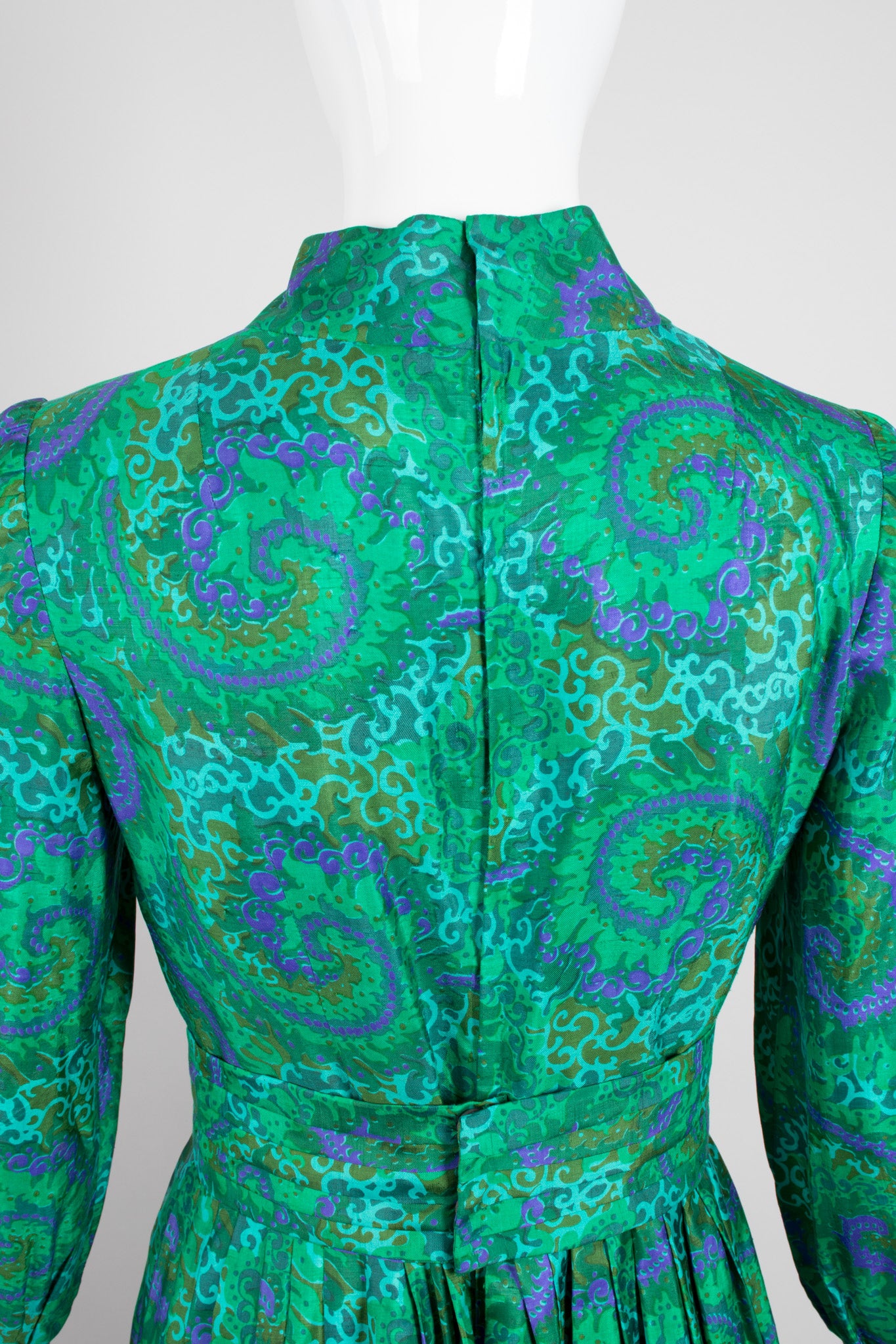 Vintage Raw Silk Swirl Flourish Print Dress