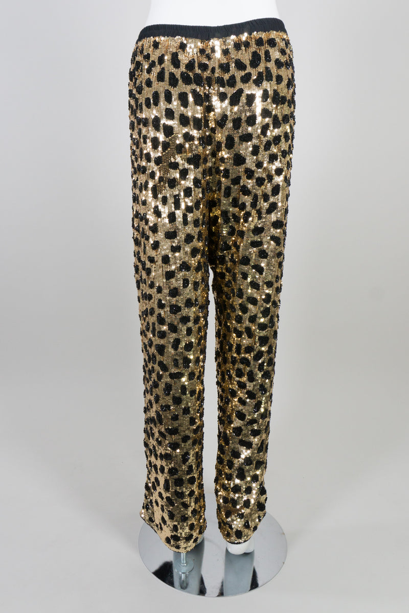 Cassandra Stone Vintage Gold Leopard Animal Sequin Jogger Pant