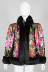 Rety Vintage Quilted Floral Lamé Fur Trim Jacket