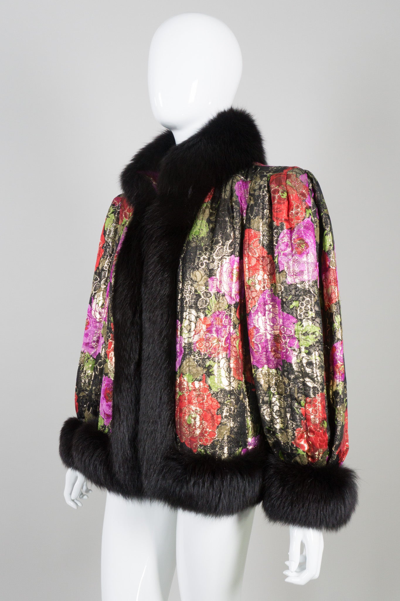 Rety Vintage Quilted Floral Lamé Fur Trim Jacket
