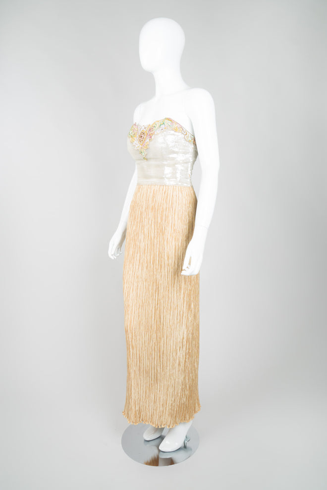 Mary McFadden Strapless Sequin Bustier Wedding Gown