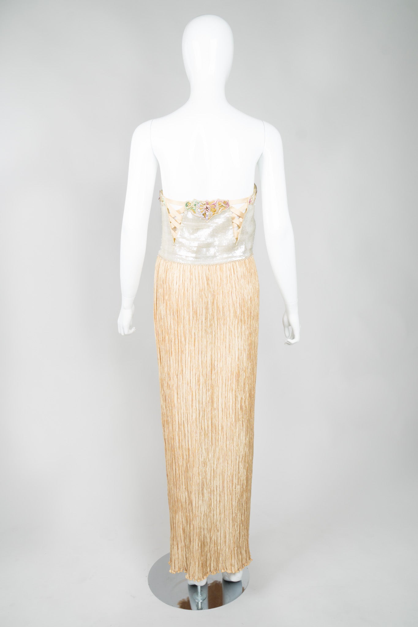 Mary McFadden Strapless Sequin Bustier Wedding Gown