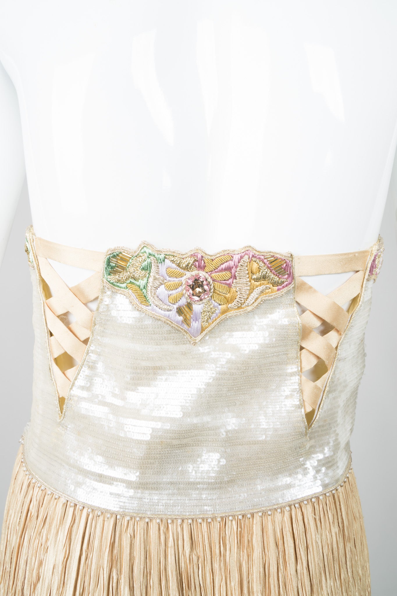 Mary McFadden Strapless Sequin Bustier Wedding Gown