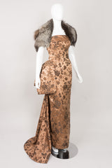 Christian Dior Vintage 50s Silk Brocade Side Bustle Strapless Gown