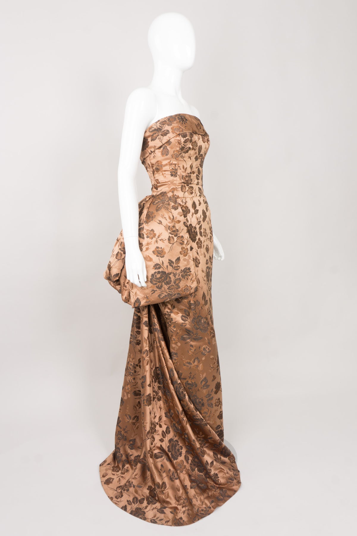 Christian Dior Vintage 50s Silk Brocade Side Bustle Strapless Gown Recess Christian Dior Vintage 50s Silk Brocade Side Bustle Strapless Gown Recess
