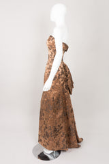 Christian Dior Vintage 50s Silk Brocade Side Bustle Strapless Gown