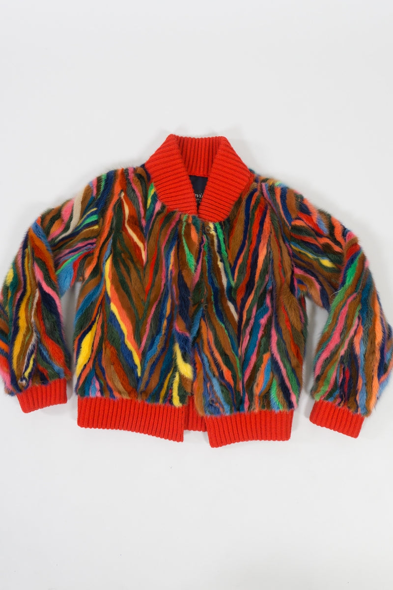 Vintage Revillon Rainbow Fur Bomber Varsity Jacket