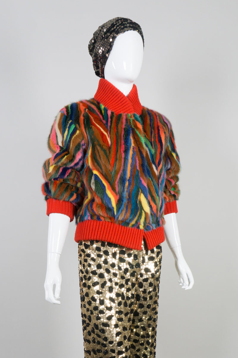 Vintage Revillon Rainbow Fur Bomber Varsity Jacket