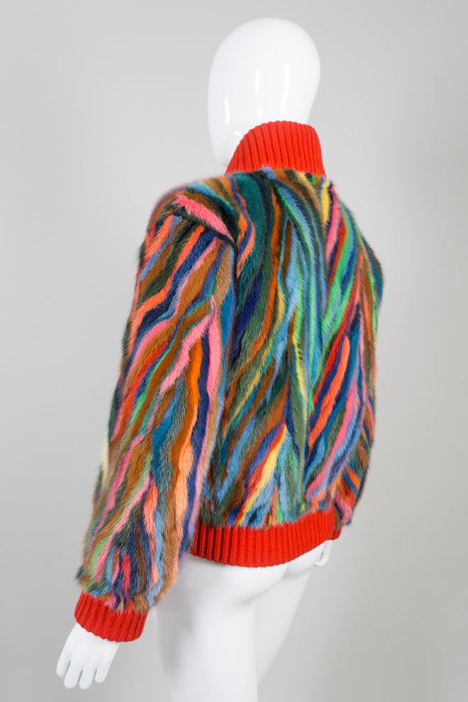 Vintage Revillon Rainbow Fur Bomber Varsity Jacket
