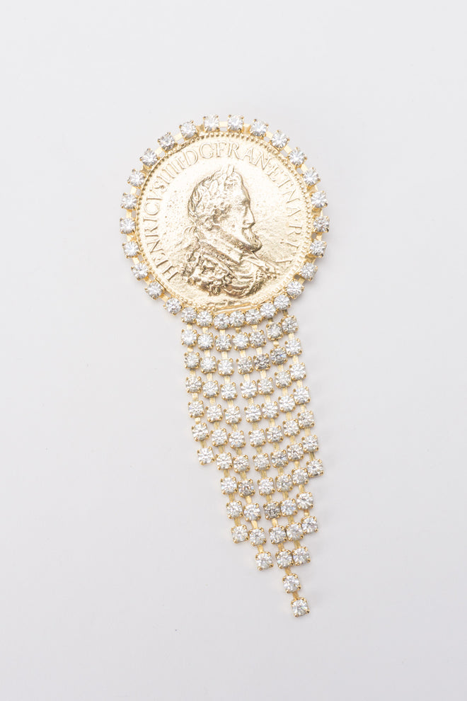 Vintage French Franc Rhinestone Fringe Coin Brooch Pin