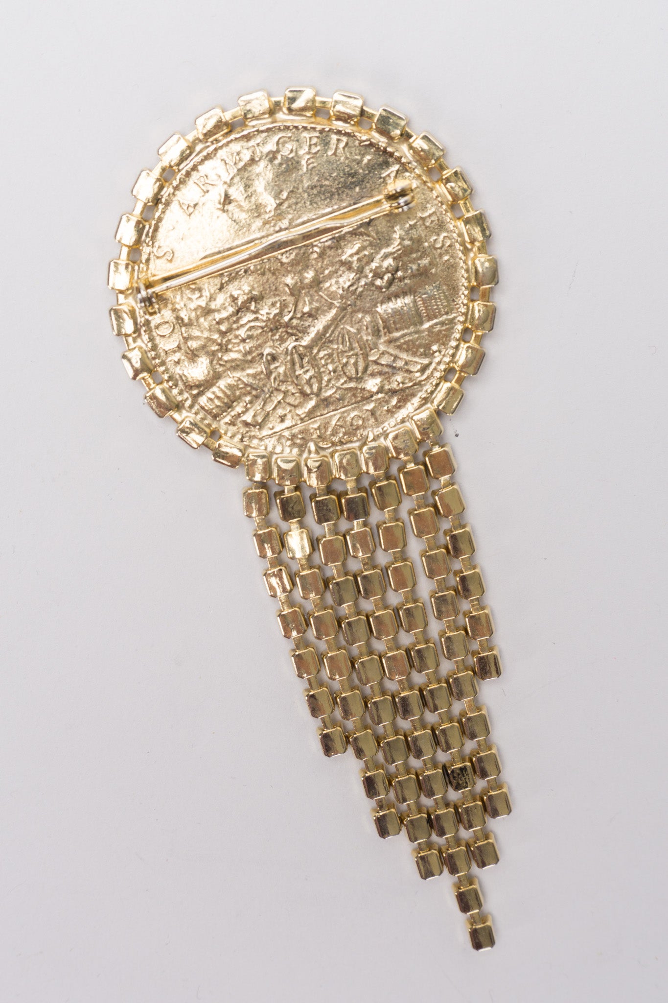 Vintage French Franc Rhinestone Fringe Coin Brooch Pin