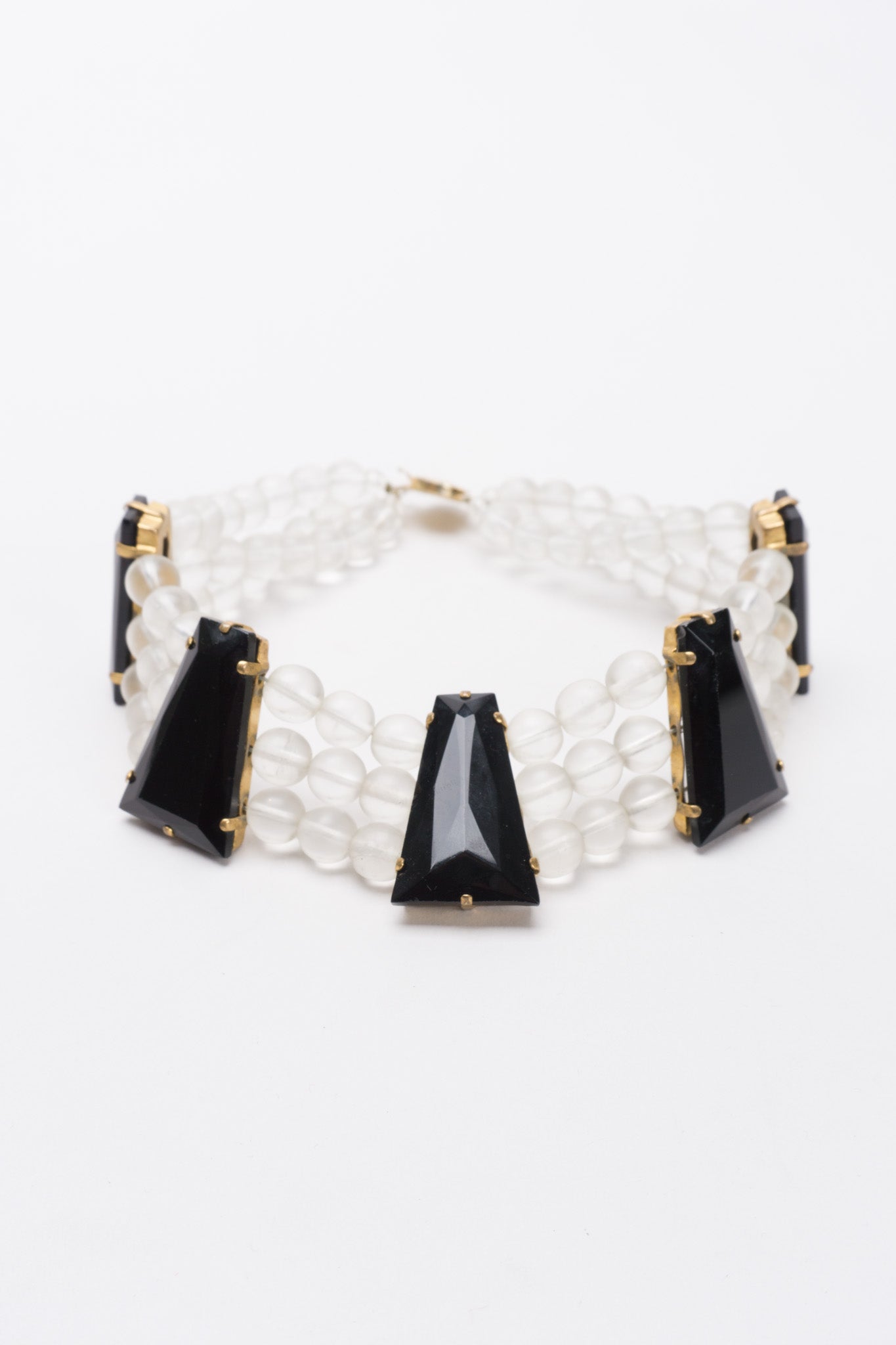 Vintage Frosted Bead and Obsidian Choker