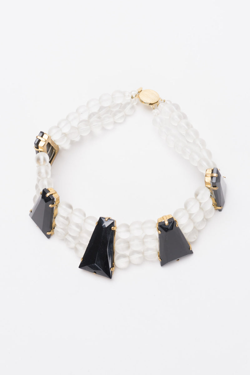 Vintage Frosted Bead and Obsidian Choker