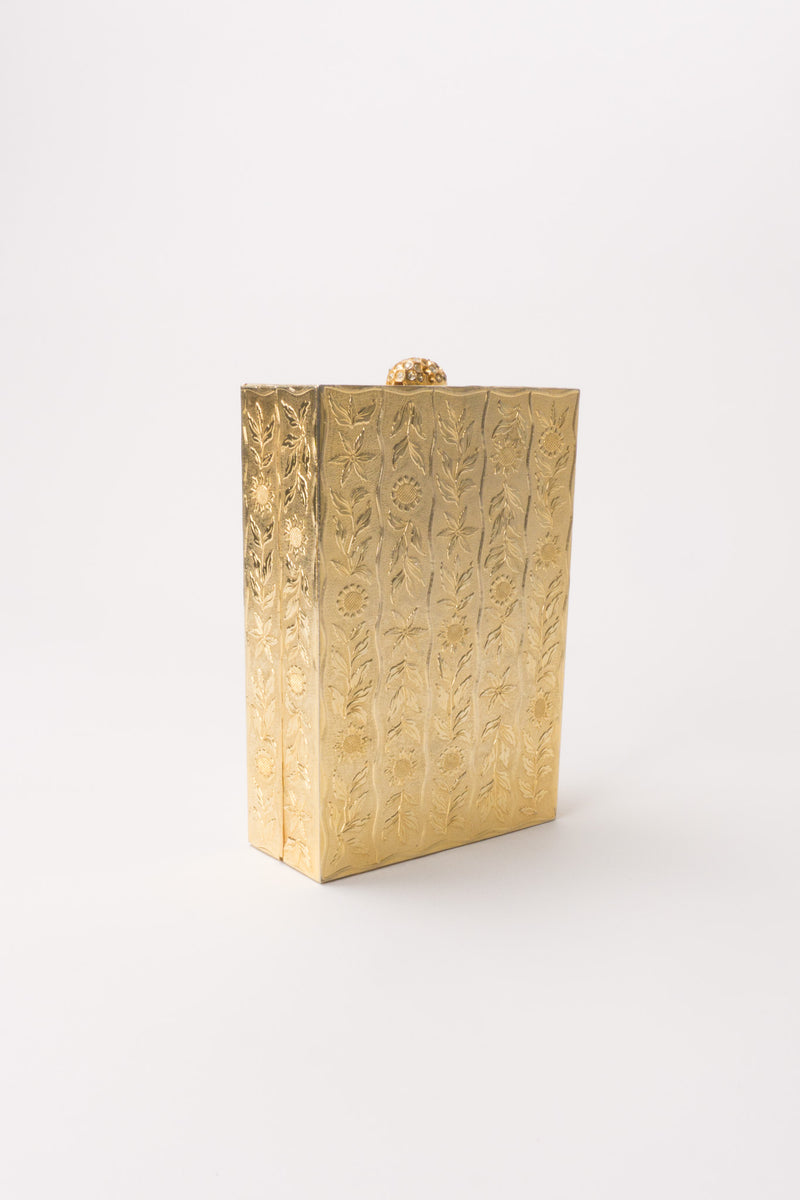 Walborg Vintage Golden Sunflower Metal Box Bag
