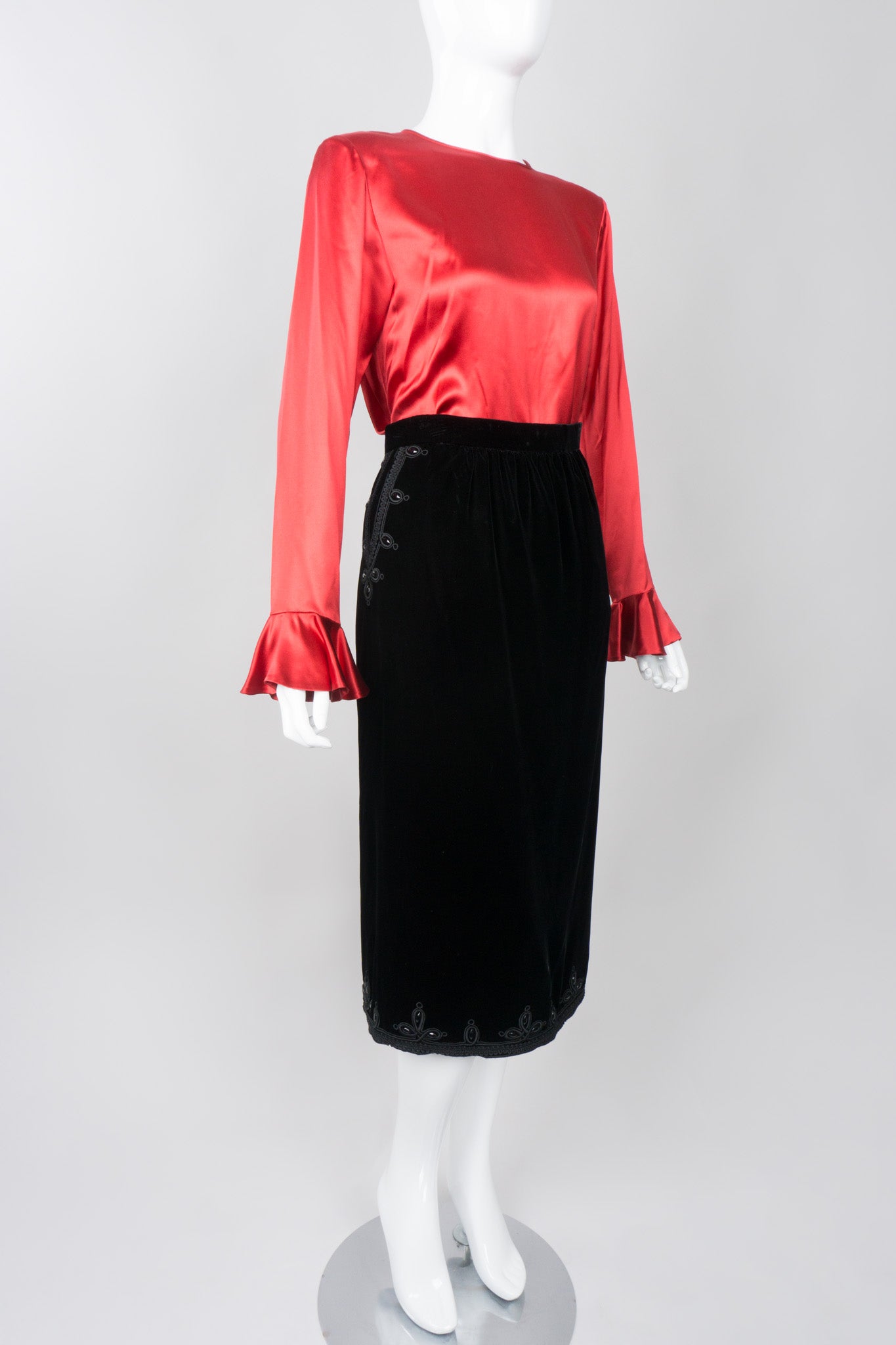 Yves Saint Laurent Rive Gauche Silk Ruffle Cuff Blouse