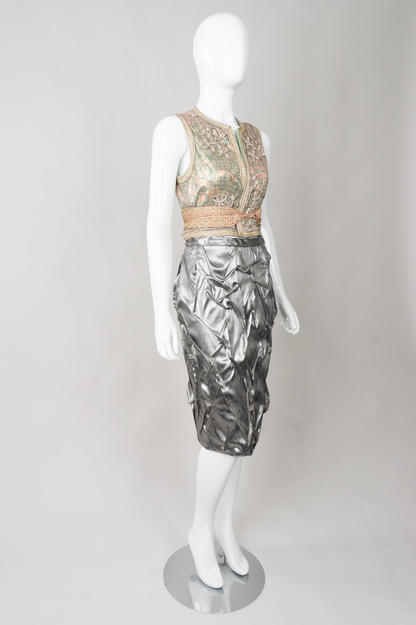 Metallic Pintuck Crinkle Skirt