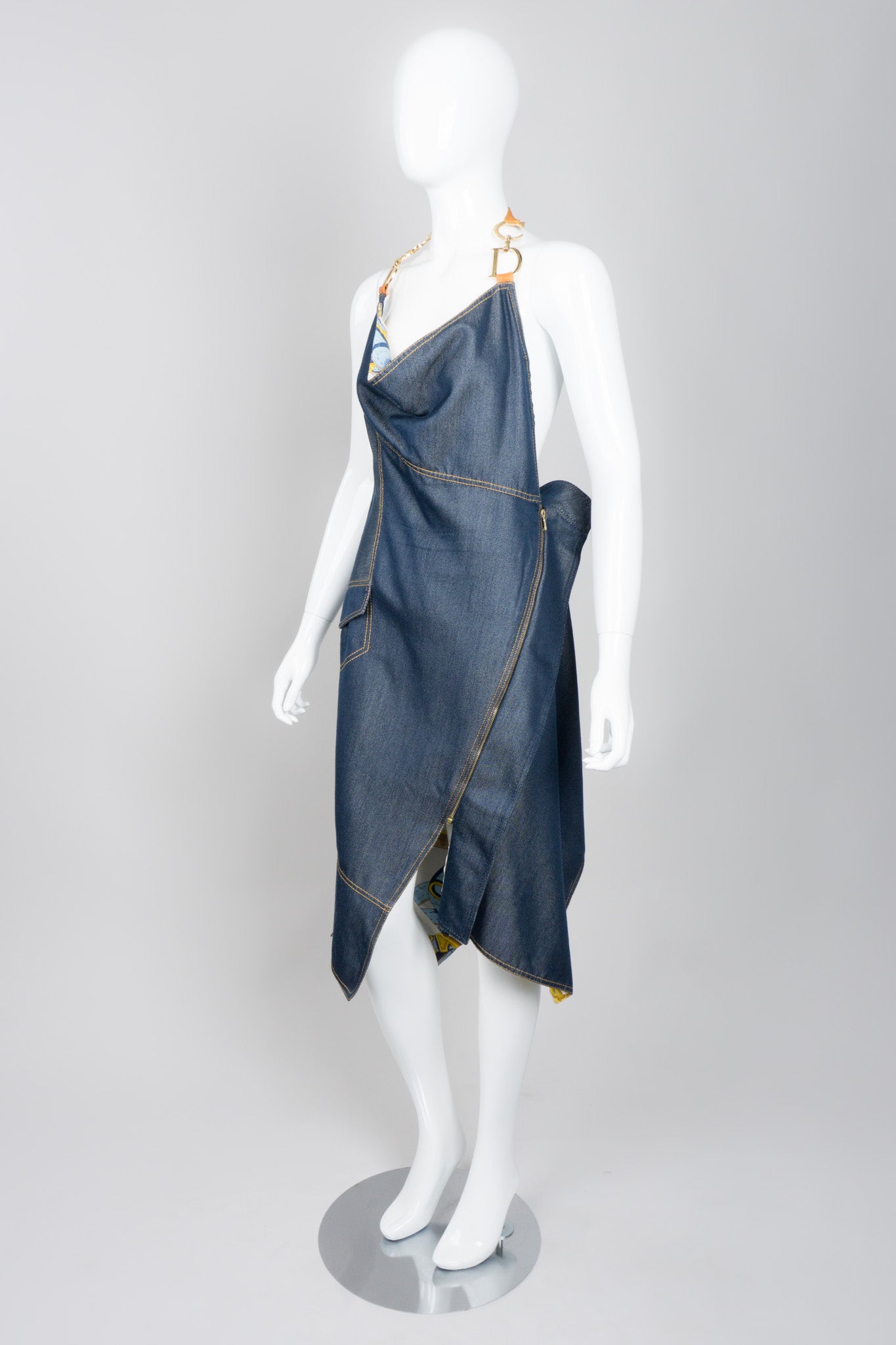 Christian Dior Spring 2000 Asymmetrical Denim Halter Dress