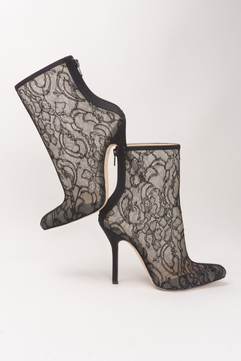 Oscar de la Renta Mesh Lace Stiletto Ankle Boots