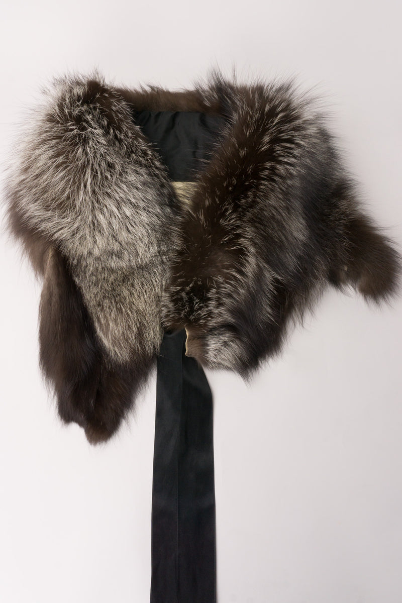 Vintage Fur Ribbon-Tie Shawl