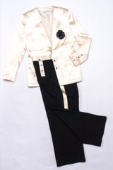 Adolfo Rhinestone Button Wide Leg Tuxedo Pant