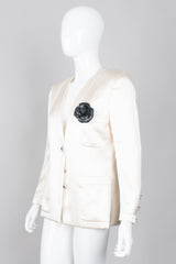 Adolfo Silk Satin Tuxedo Chanel Jacket Camellia