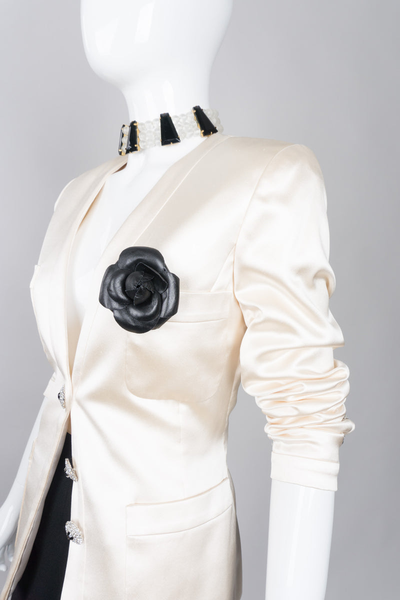 Adolfo Silk Satin Tuxedo Chanel Jacket Camellia – Recess