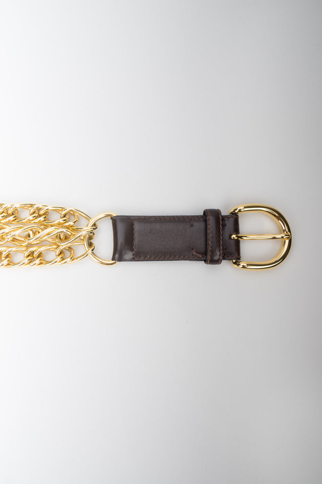 Gucci Triple Chain Leather Buckle Belt