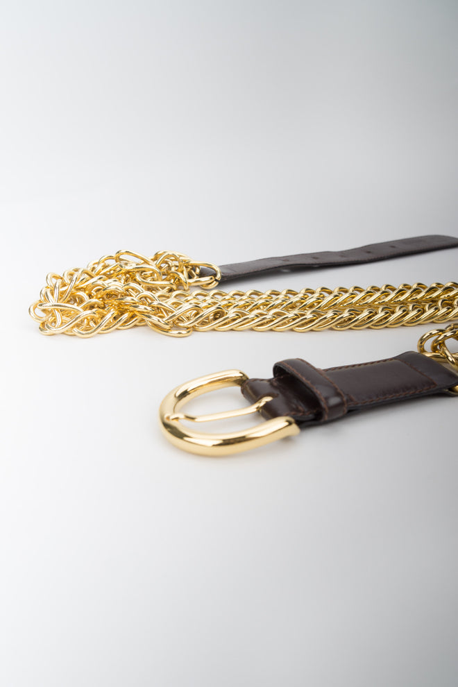 Gucci Triple Chain Leather Buckle Belt