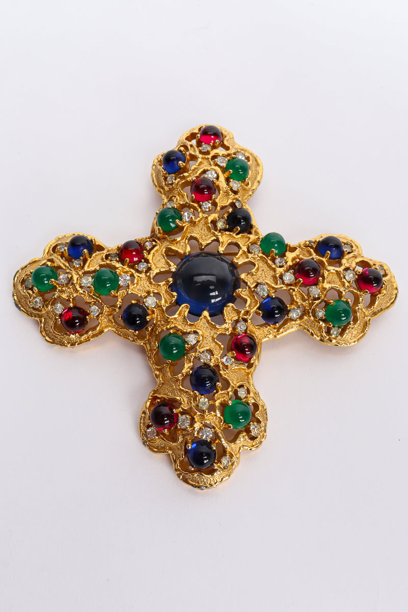 Vintage Jomaz Jeweled Cross Brooch Pendant front flat @ Recess LA
