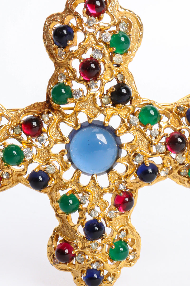 Vintage Jomaz Jeweled Cross Brooch Pendant center close @ Recess LA