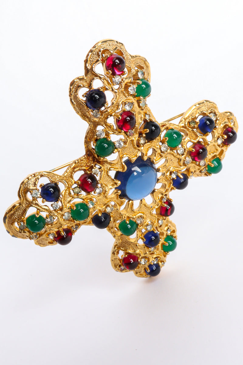 Vintage Jomaz Jeweled Cross Brooch Pendant front close @ Recess LA