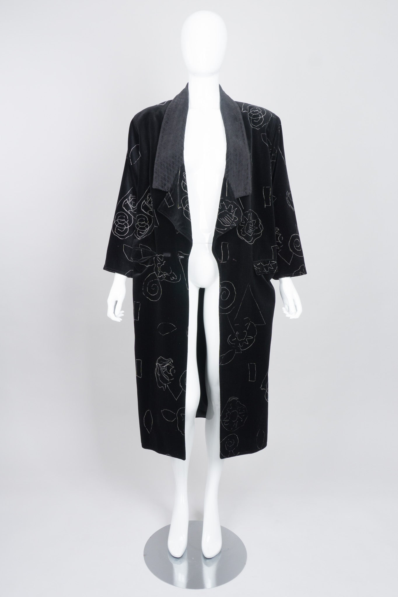 Gianni Versace Long Velvet Scribble Doodle Coat