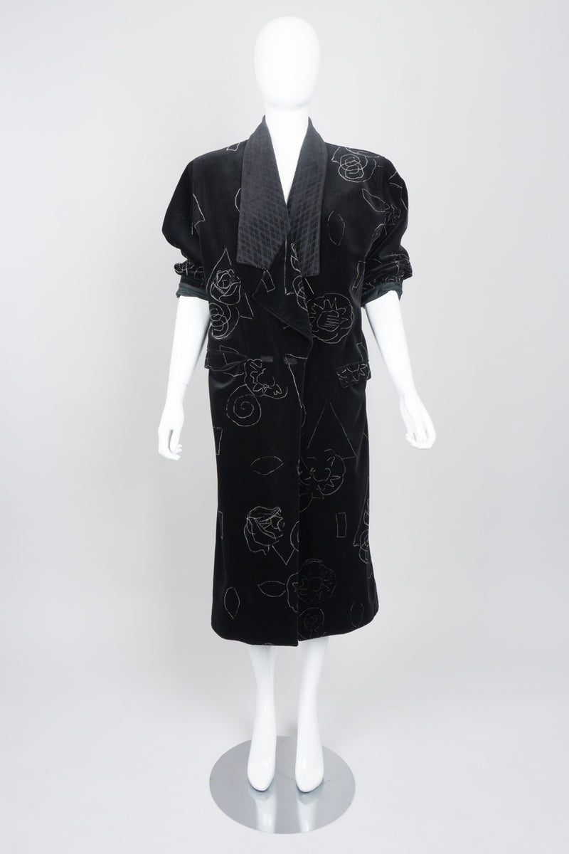 Gianni Versace Long Velvet Scribble Doodle Coat