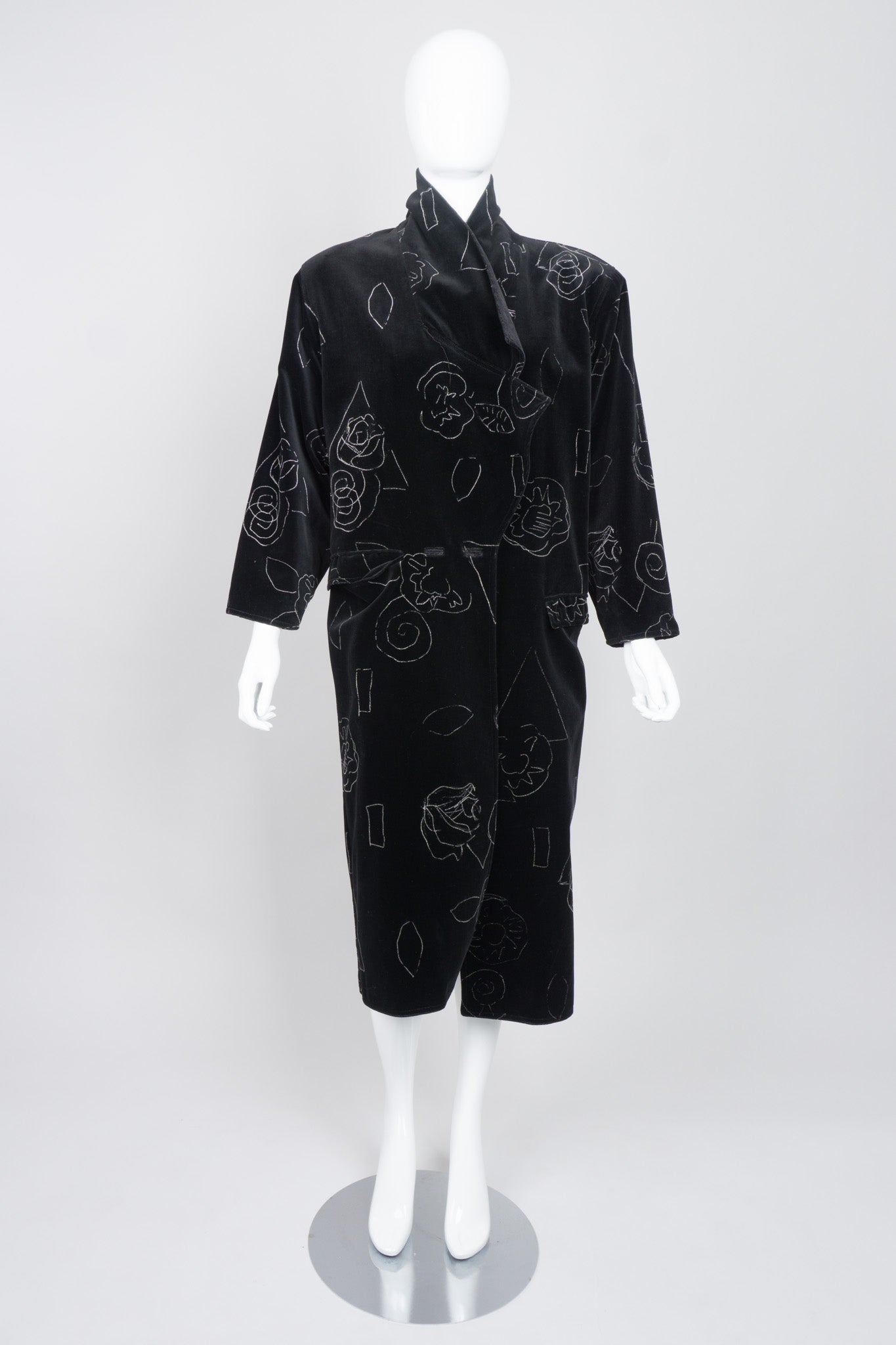 Gianni Versace Long Velvet Scribble Doodle Coat