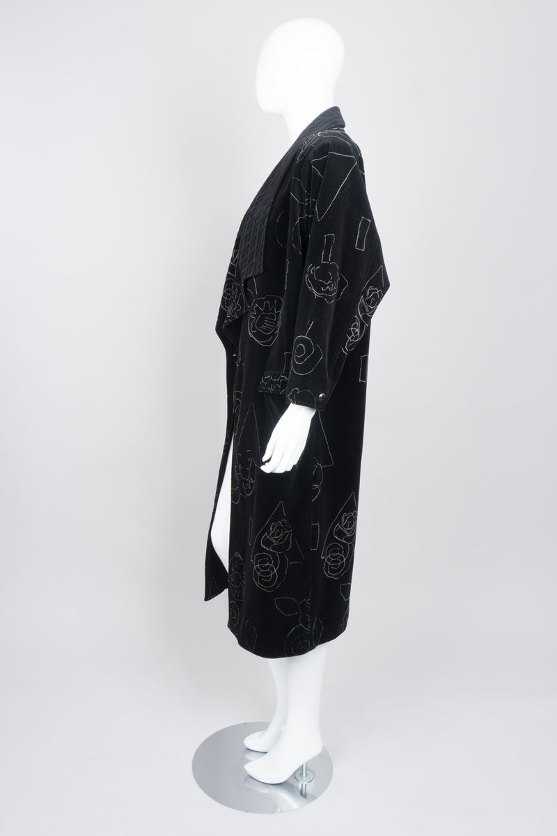 Gianni Versace Long Velvet Scribble Doodle Coat