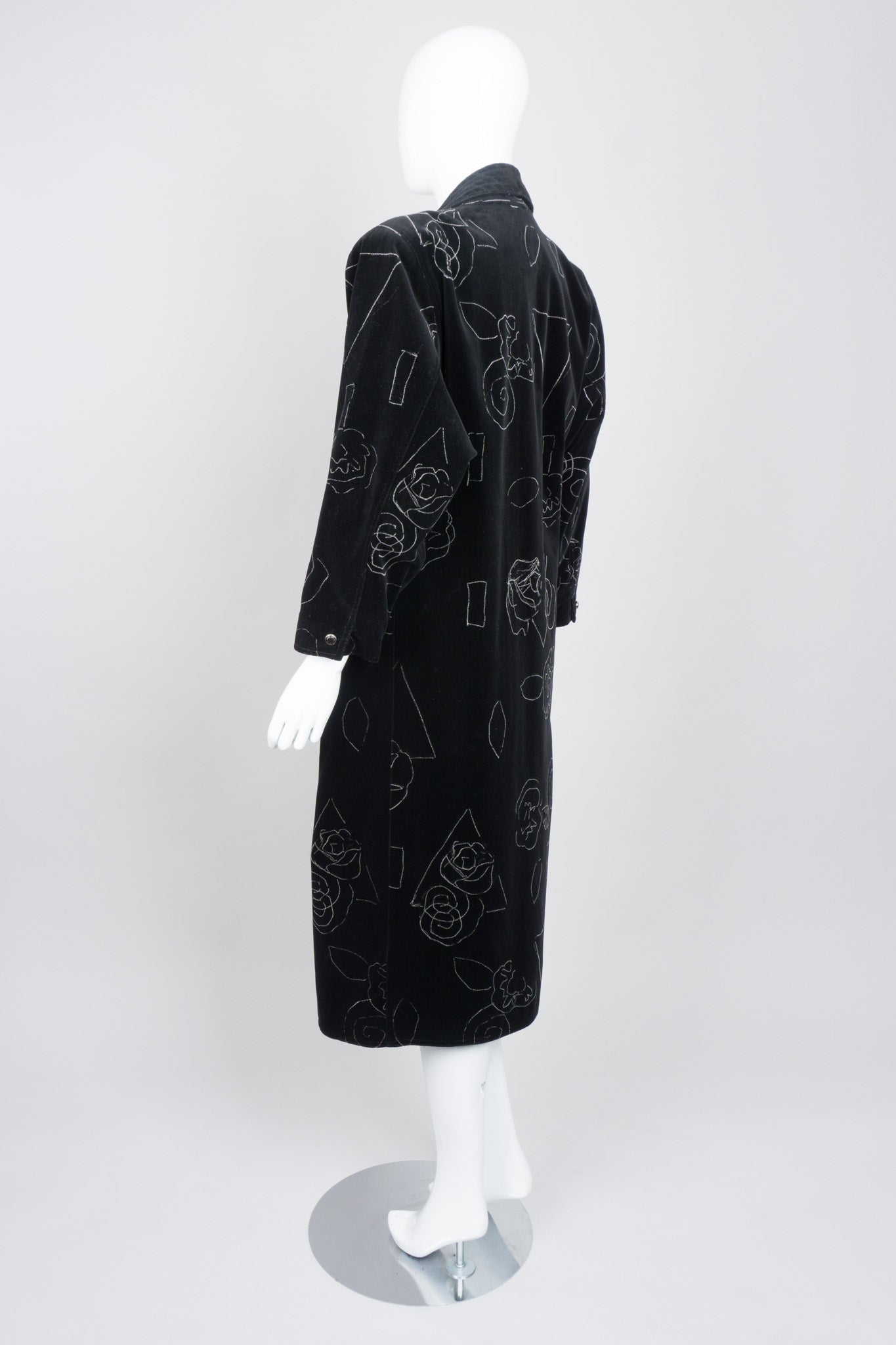 Gianni Versace Long Velvet Scribble Doodle Coat