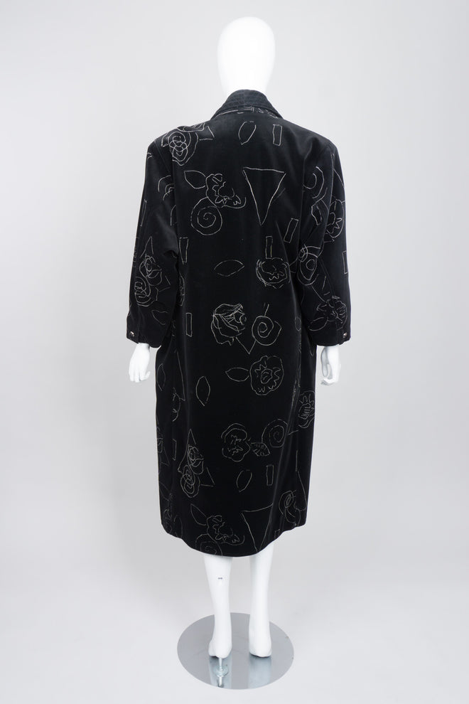 Gianni Versace Long Velvet Scribble Doodle Coat