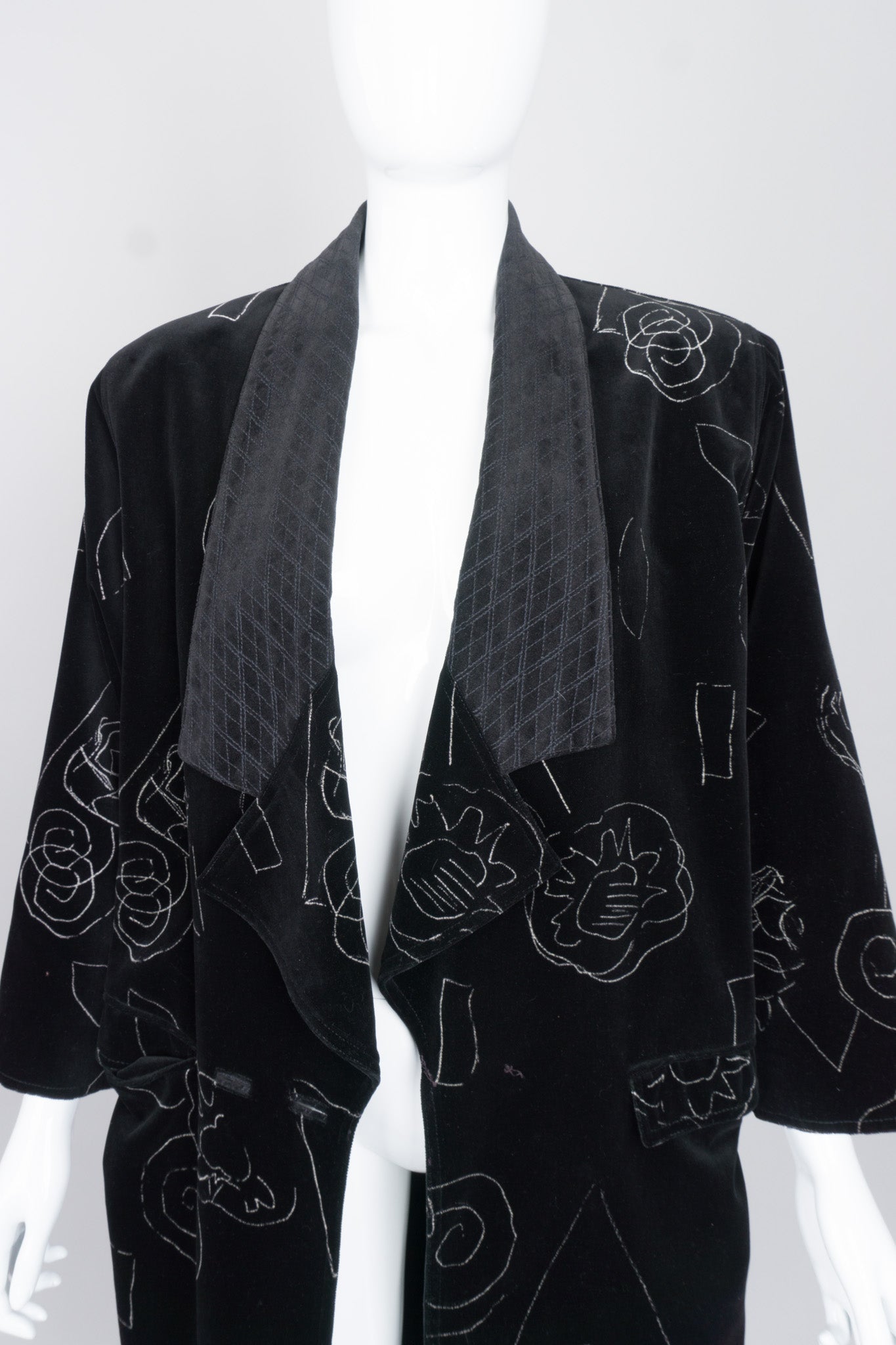 Gianni Versace Long Velvet Scribble Doodle Coat