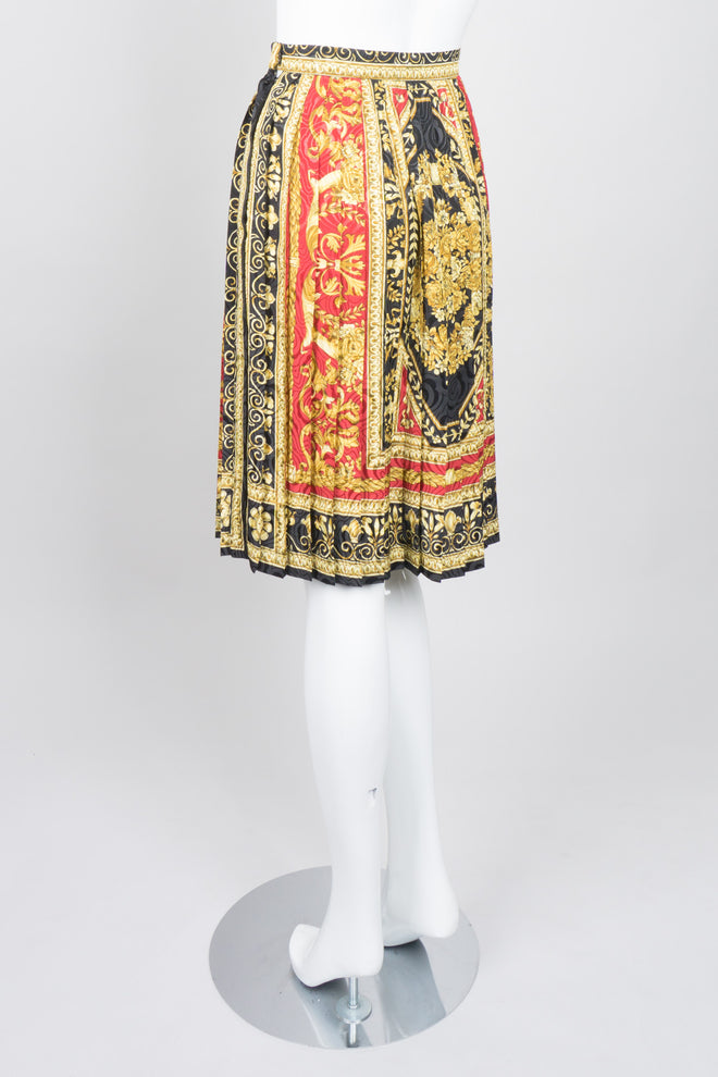 Oleg Cassini Baroque Scarf Print Knife Pleat Accordion Skirt