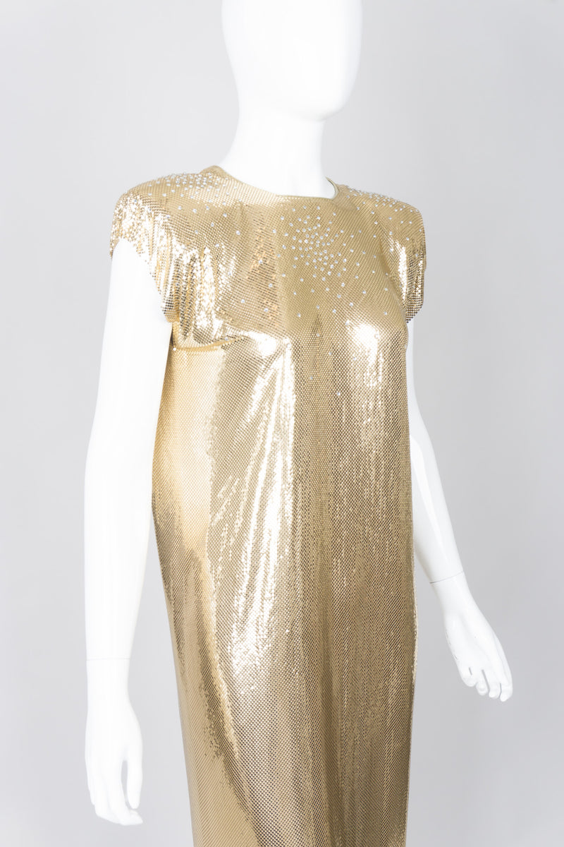 Ferrara Gold Metal Mesh Rhinestone Shift Dress Recess Ferrara Gold Metal Mesh Rhinestone Shift Dress Recess