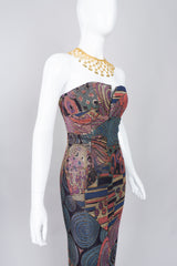 Janine of London 80s Painted Abstract Sheath Column Gown