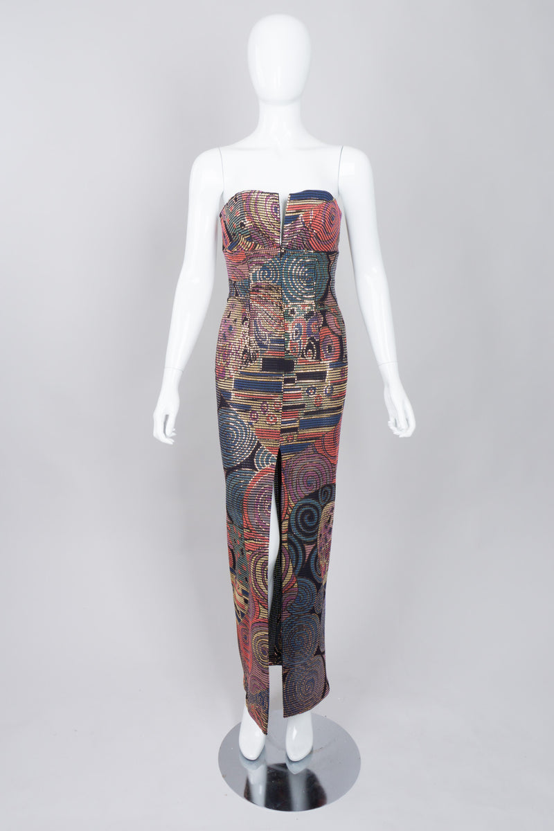 Janine of London 80s Painted Abstract Sheath Column Gown